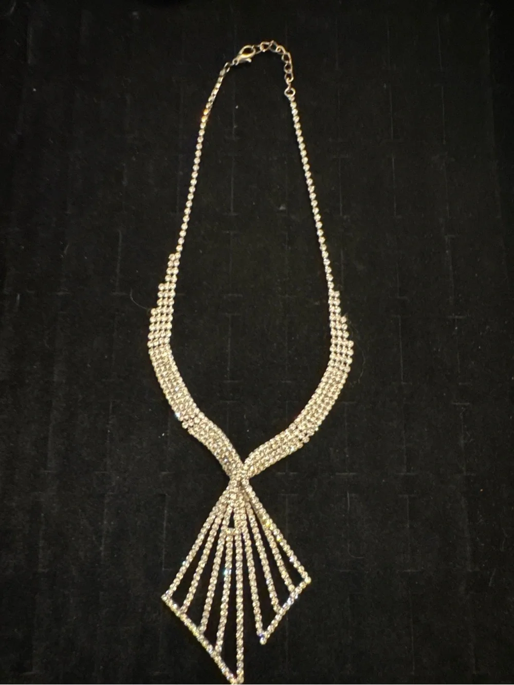 Rhinestone Choker Collar Necklace Silver Tone Y Drop Fringe Statement Jewelry